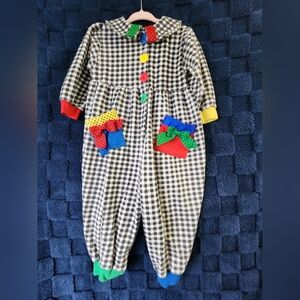 Vintage Buster Brown One Piece Button Up Baby Romper. Size 24m Plaid USA Made